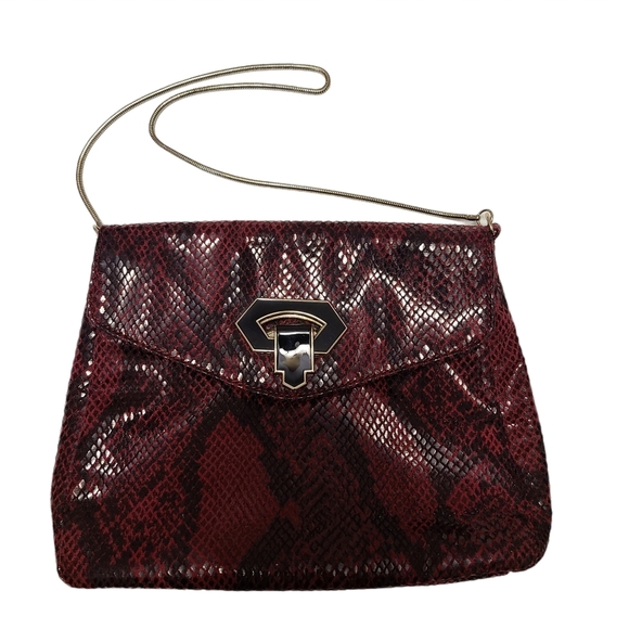 Kate Landry Berry Glazed Snake Print Tote Purse Bag Handbag Red Black GOLD ROPE - Picture 1 of 5